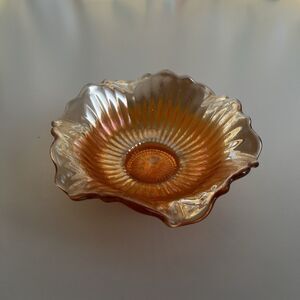 Vintage Marigold Carnival Glass Serving Bowl, 6", Starburst, Ribbed & Ruffled